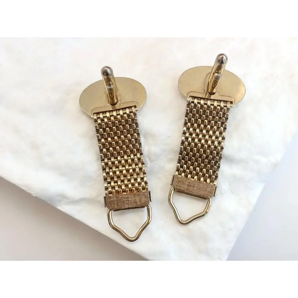 Textured Midcentury Style Oval Retro Gold Toned Round Vintage Cuff Links